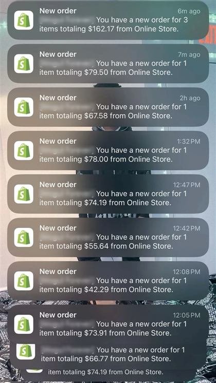 Shopify order notifications: ten orders in a single day