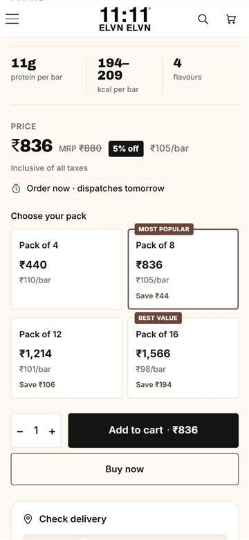11:11 ELVN ELVN pack selector with Most popular and Best value packs