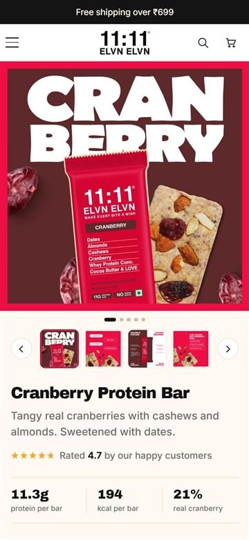 11:11 ELVN ELVN Cranberry Protein Bar product page